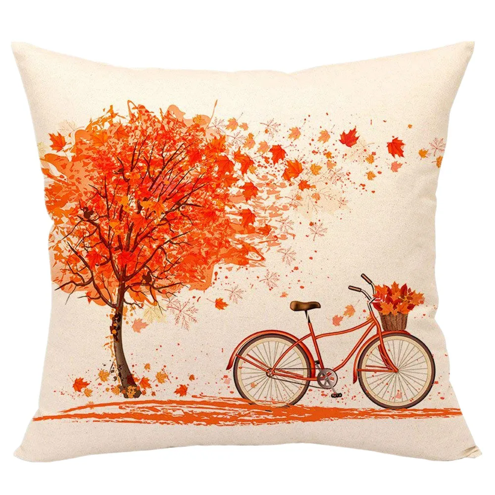 

Happy Autumn Tree Maple Leaf Bicycle Pillow Cover Decorative18x18inchs