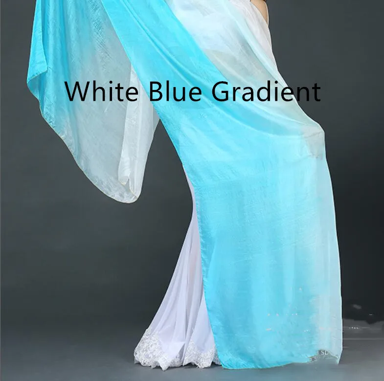 White Blue Самая дешевая цена, подгонянные шелковые вуали для танца живота, шарф, шаль, градиент, 200 см, 250 см, 270 см, 300 см - Цвет: White Blue