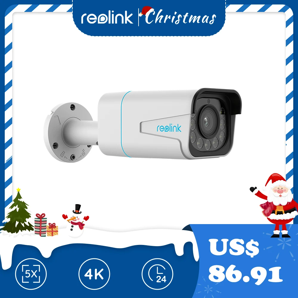 IP-камера Reolink RLC-811A, 4K, PoE, 8 Мп, 5-кратный оптический зум, обнаружение человека и автомобиля, 2-полосная аудиосвязь, ночное видение, умный дом, CCTV - изображение