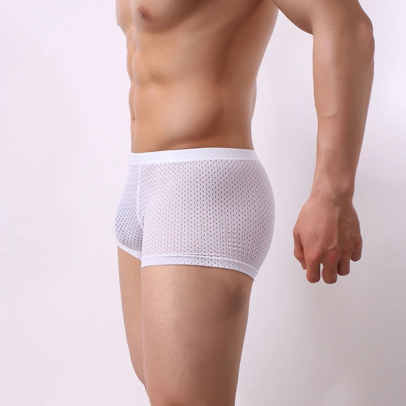 Боксеры мужские сетчатые дышащие пикантные трусы нейлоновое нижнее белье |