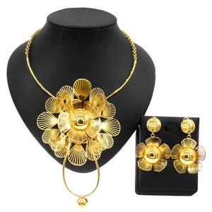 Yulaili Classic Fashion Vintage Flower Shaped Jewelry Set and Nigerian Bride Bridesmaid Wedding Earrings Necklace Jewelry Sets