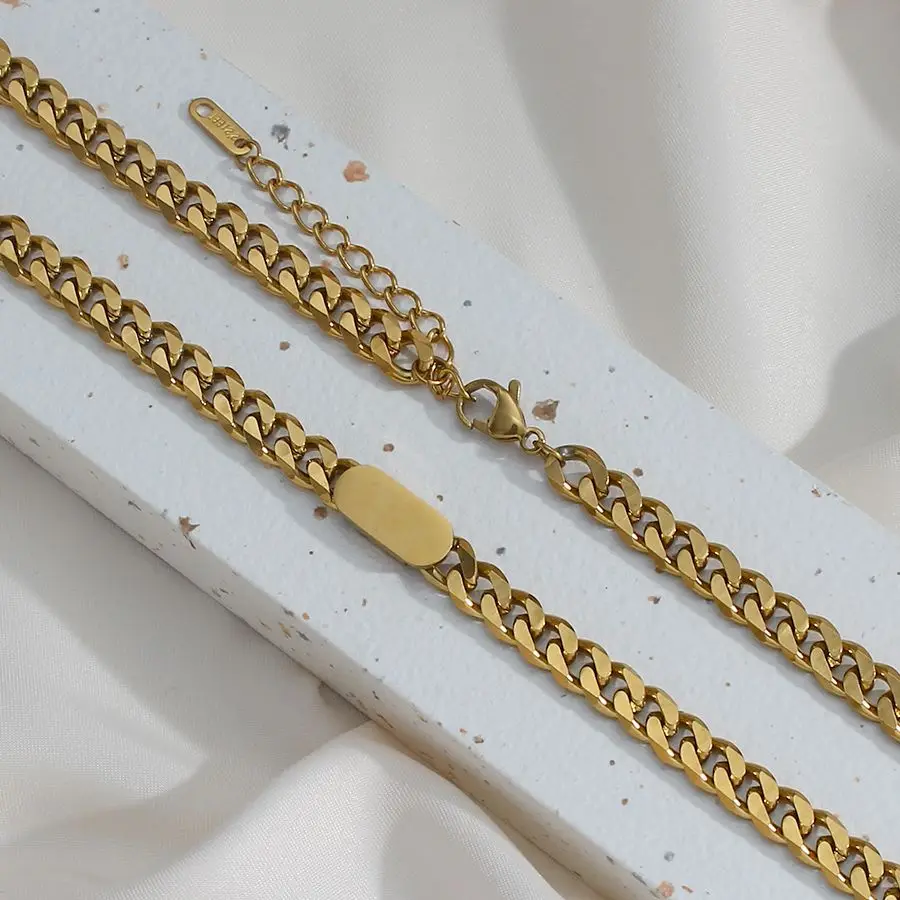 

2021 Fashion Hyperbolic Stainless Steel Jewelry Women Punk Power Men's Chain Choker Thick 18k Gold Plated Necklaces for Women