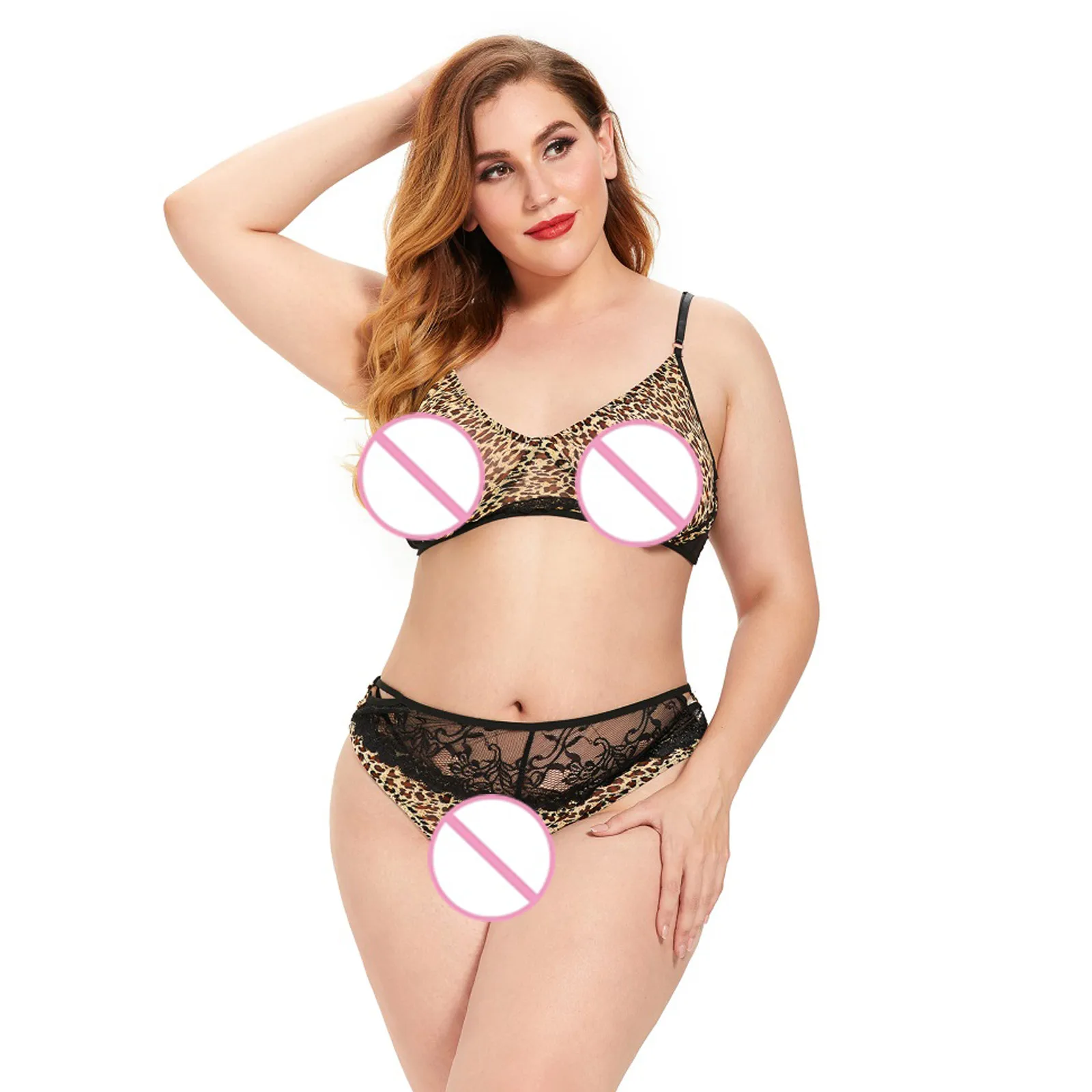

Plus Size Ladies sexy lingerie leopard print lace stitching seductive lingerie bielizna damska pyjamas pour femmes
