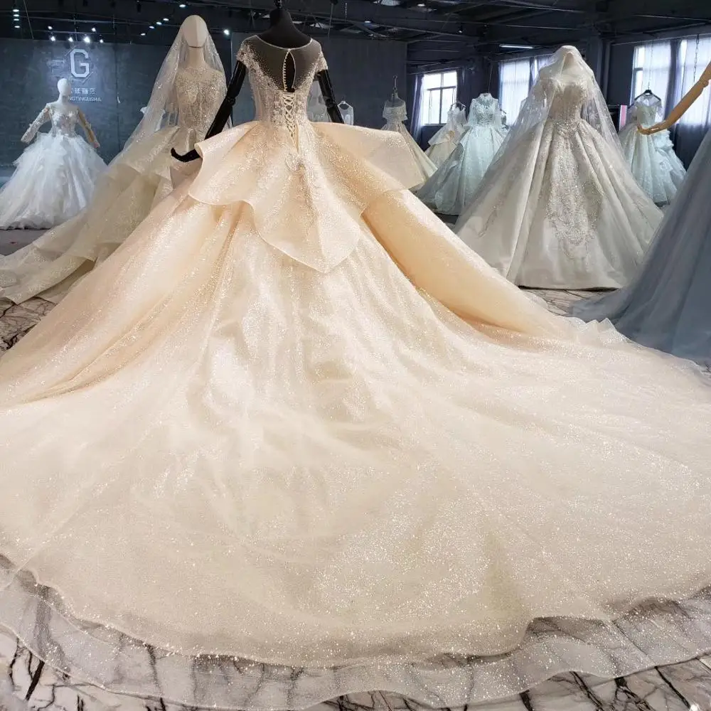 2020 New Princess Ball Gown Wedding Dress Lace For Mother O Neck Short Sleeve Flowers Waves Skirt Bride Vestido De Casamento