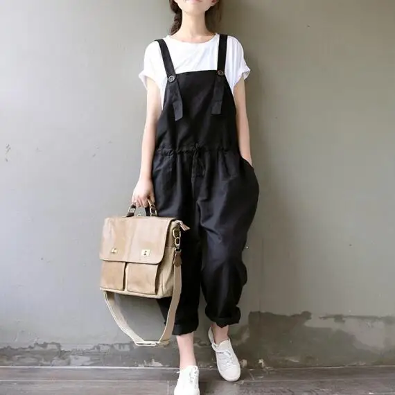 2020 весенние и летние комбинезоны хлопковые брюки размера плюс черные Женские