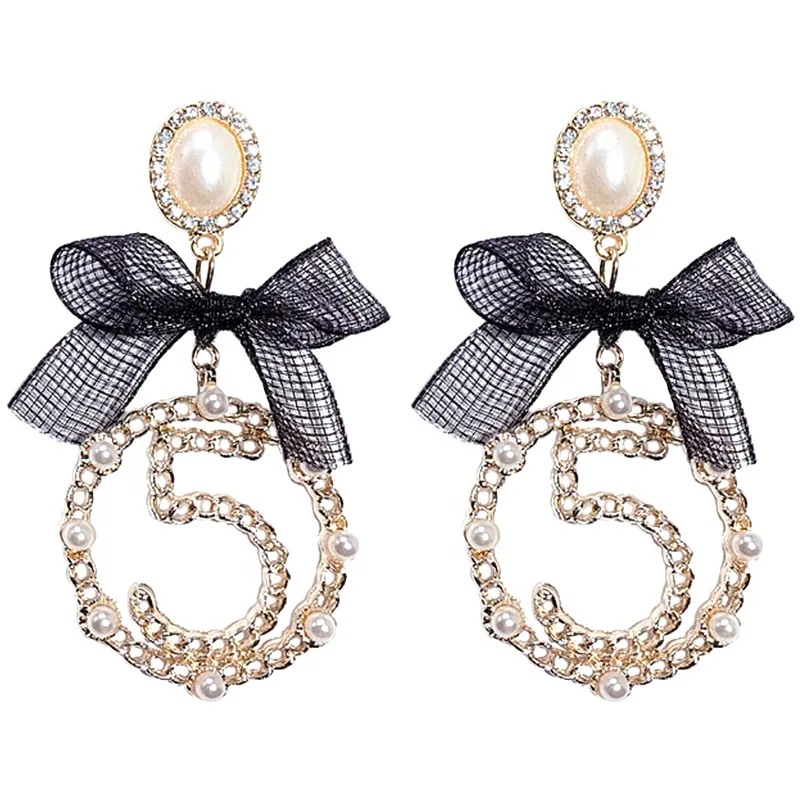 Большие висячие серьги с бантом cc NO.5 длинные жемчугом | Украшения и аксессуары