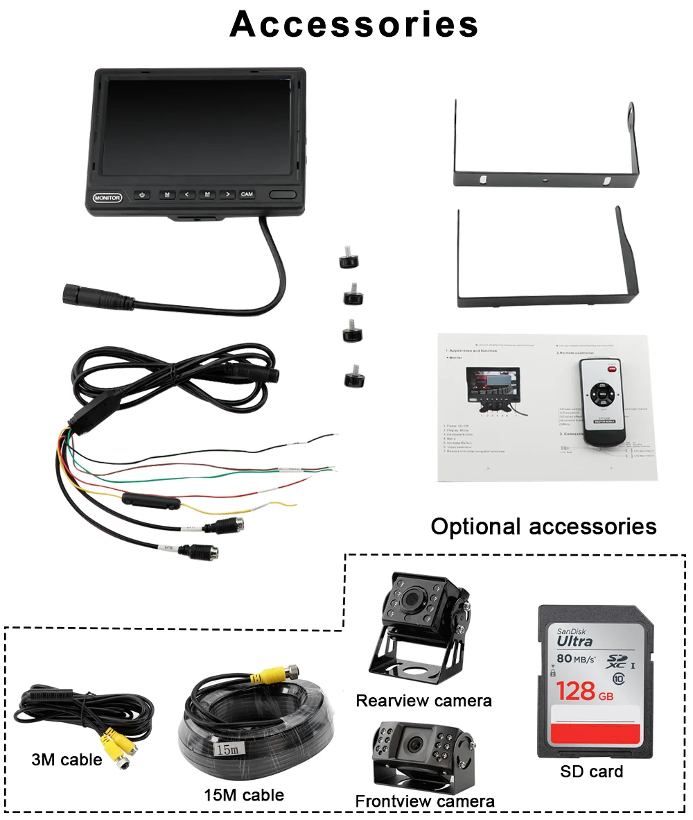 

7inch U bracket monitor 1024*600 IPS with 2CH recorder(Front 1080P .Rear 720P )7 inch Vehicle Reverse Monitor For Bus Car