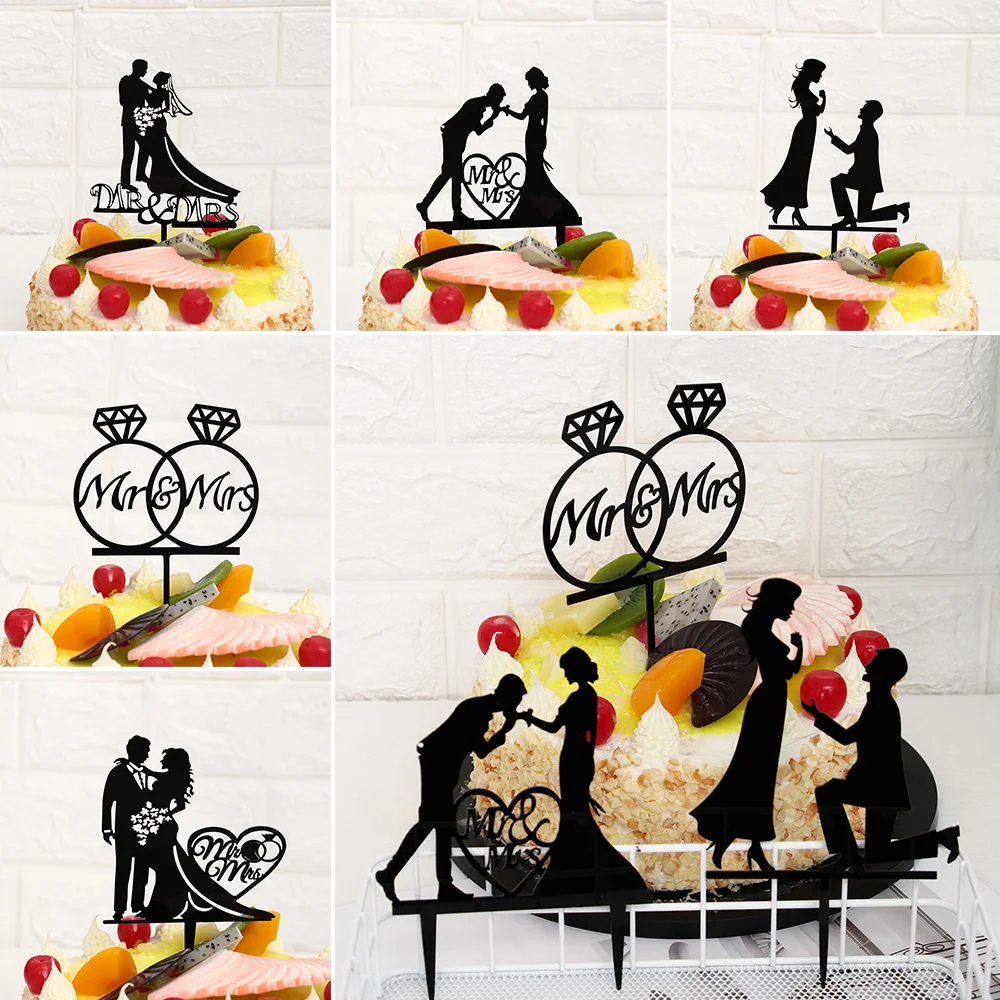 1 шт. акриловые черные золотые топперы для торта невесты жениха мистер миссис