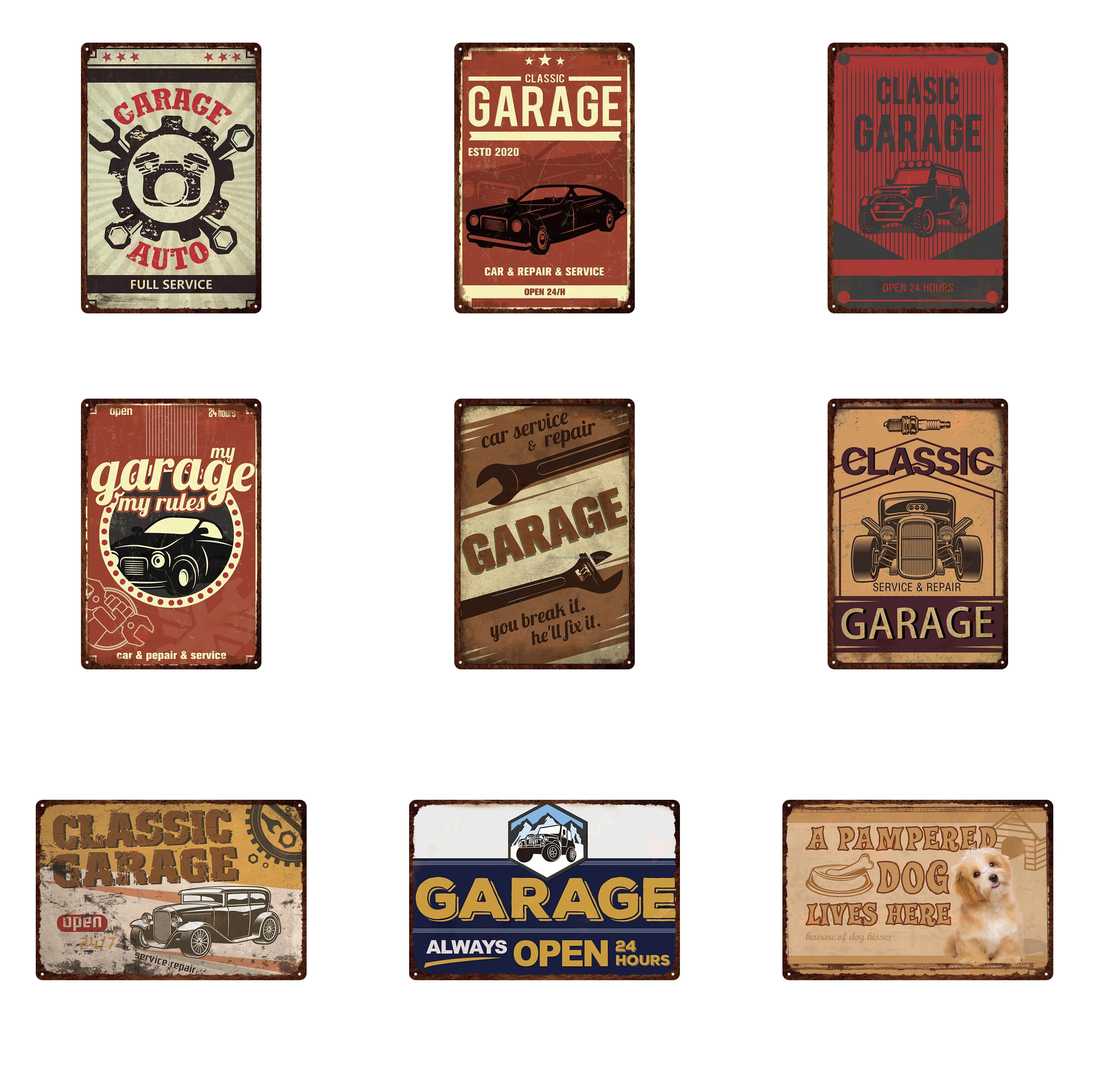 

2021 Metal Tin Signs Garage Clasic Garage Open 24 Hours Car Repair Sevice Wall Picture Art Iron Painting Pub Metal Poster Clu