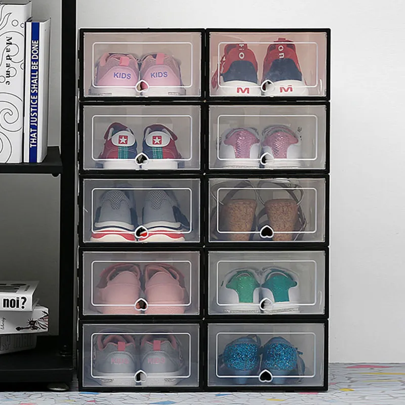 

6pcs Transparent shoe boxes storage box shoes box thickened dustproof shoe organizer box superimposed combination shoe cabinet