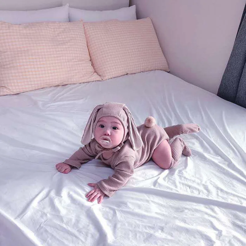 

Autumn Winter Baby Clothes Newborn Baby Bodysuits Cute Baby Jumpsuit + Big Ear Hat And Socks 3pcs Baby Clothes Set Outfits