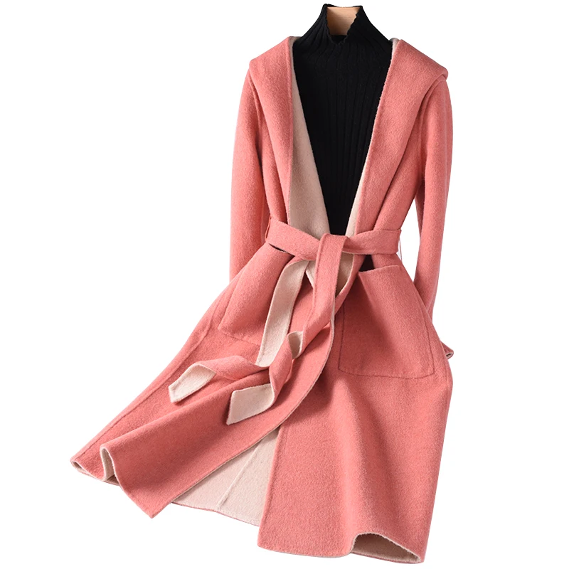 

JCHB 2021 Wool Coat Female Hooded Autumn Winter Jacket Women Korean Coats and Jackets Double-sided Fashion Abrigos Para Mujer P