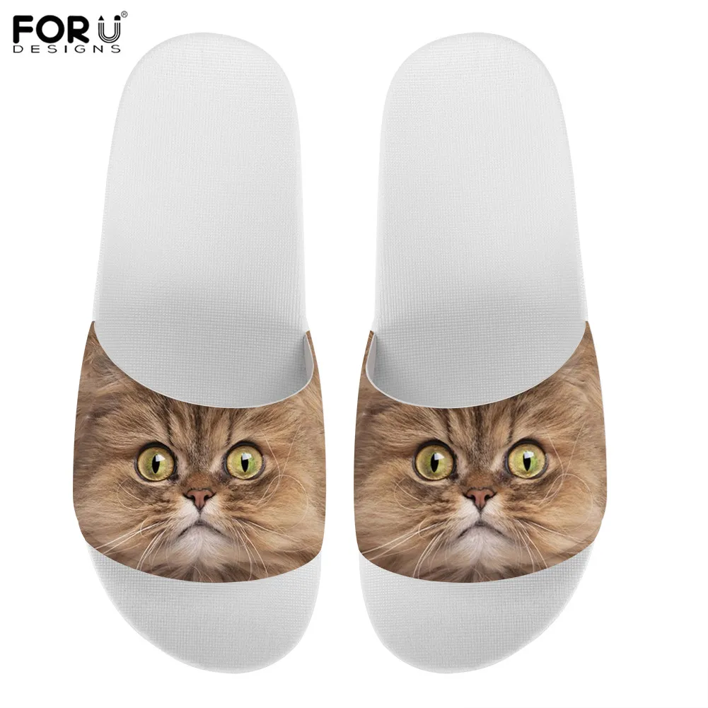 

Шлепанцы FORUDESIGNS Женские повседневные, летние сандалии с 3D принтом милых животных, кошек, Нескользящие, тапки для ванной комнаты
