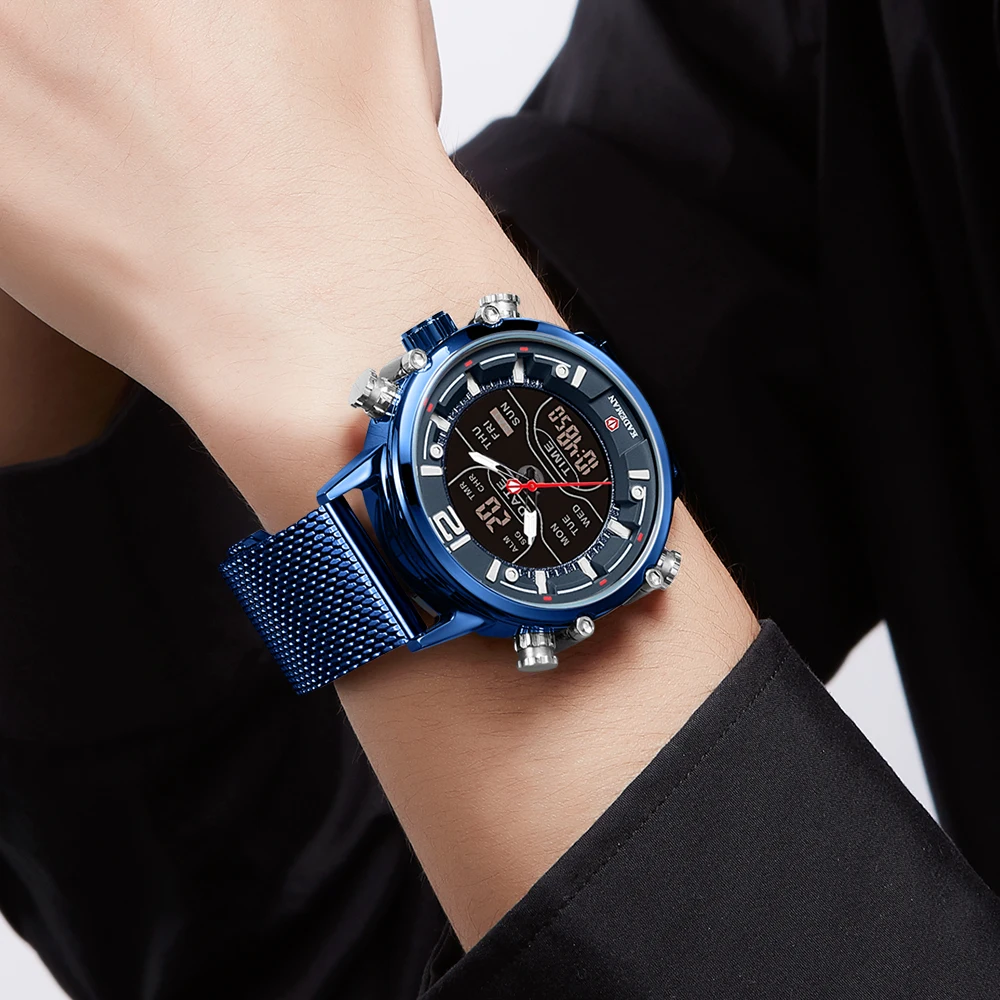 KADEMAN Men Watchs New Fashion Cool Unique Digital Big Dial Quartz Mesh Stainless Steel Simple Back Light Sport Business Watches | Наручные