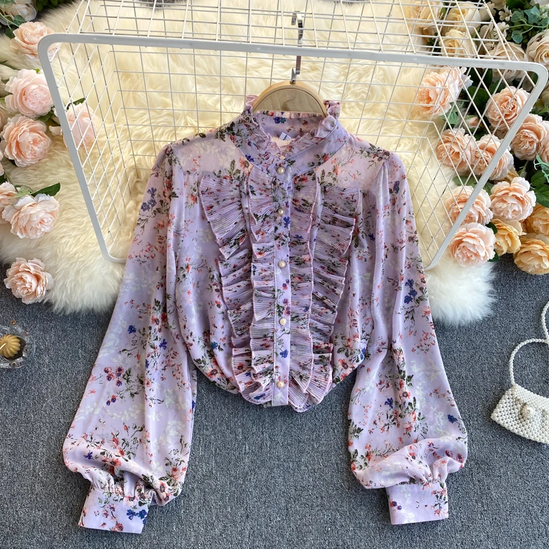 

Летний укороченный топ с фиолетовым принтом, Женский Повседневный праздничный топ с отложным воротником, укороченный топ с вышивкой и рука...