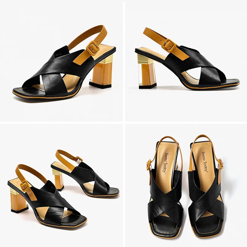 Босоножки BeauToday женские на высоком каблуке натуральная телячья кожа сандалии с