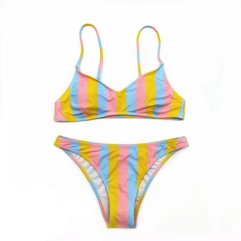 

2021 New Women's Seperated Swimwear Bikini Striped Colors Split Swimsuit 2 Piece Sets