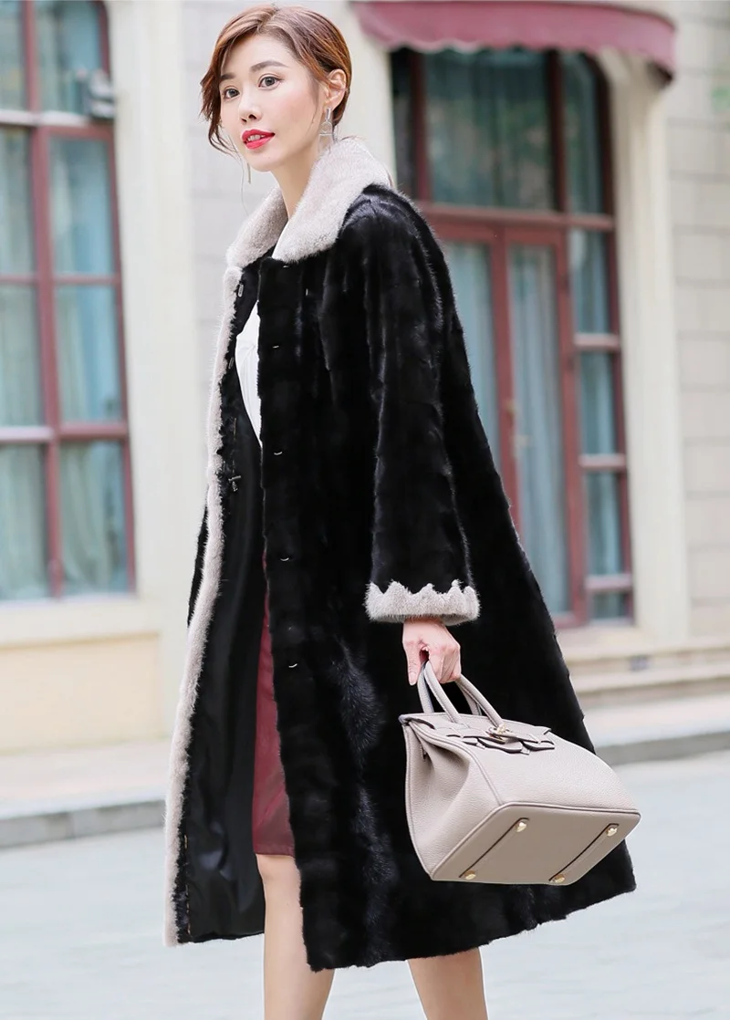 Женская длинная шуба из натурального меха норки размеры до 5XL Осень-зима | одежда