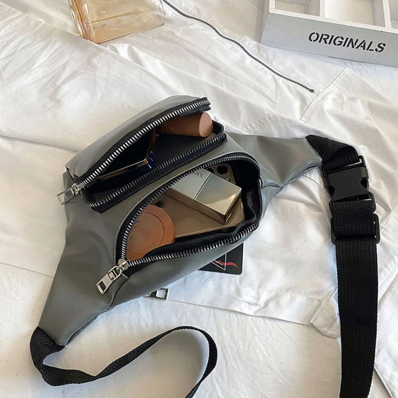 

Fashion Chain PU Leather Waist Bag Women Solid Color Zipper Fanny Belt Bum Pouch Daily Travel Crossbody Shoulder Pack 066C