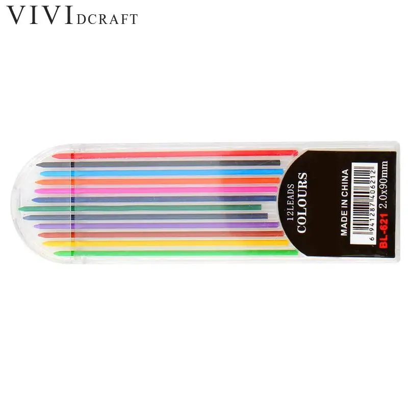 

12 Pieces / Box 2 Mm 12 Color Length Mechanical Pencil Office Gel Lead Refill Pen Sketch Drawing Supplies Color School Art R0K0