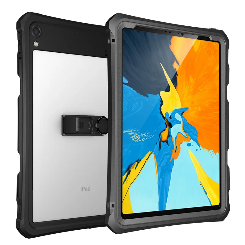 Black 360 полная защита Водонепроницаемый Чехол для iPad Pro 11 противоударный силиконовый чехол для планшета прозрачный чехол с держателем и ремешком - Цвет: Black
