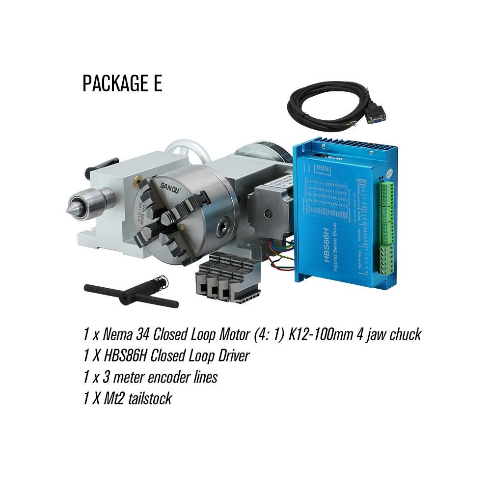 Nema 34 4.5N close loop motor (4:1) K12 100mm 4 кулачковый патрон 100 мм CNC я ось A aixs роторная + Mt2 задний