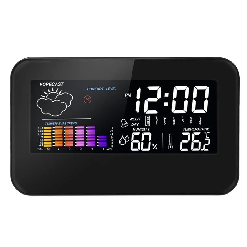 

Метеостанция с цветным большим ЖК-дисплеем, комнатный и Уличный Термометр с часами-будильником для прогноза температуры