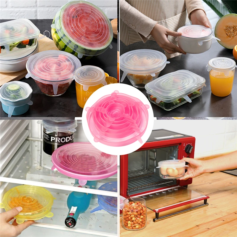 6 шт./компл. Универсальный пищевой силиконовый чехол силиконовые растягивающиеся