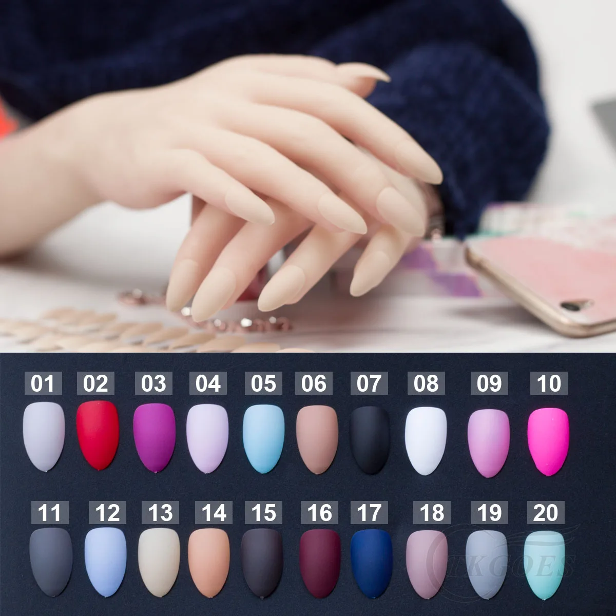 Набор из 24 накладных ногтей телесного цвета тонкие ногти с матовой отделкой