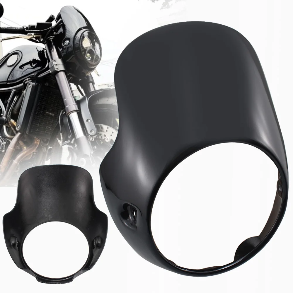 

Glossy Black Universal 7" Motorcycle Headlight Fairing Screen Retro Cafe Racer Style For Triumph BONNEVILLE T100 Suzuki Honda