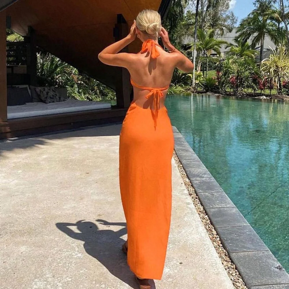 

Backless Dresses Casual Women's New 2021 for Long Skirt Clothing V-neck Dress Slim Summer Band Maxi Hollowout Midi Sleeveless