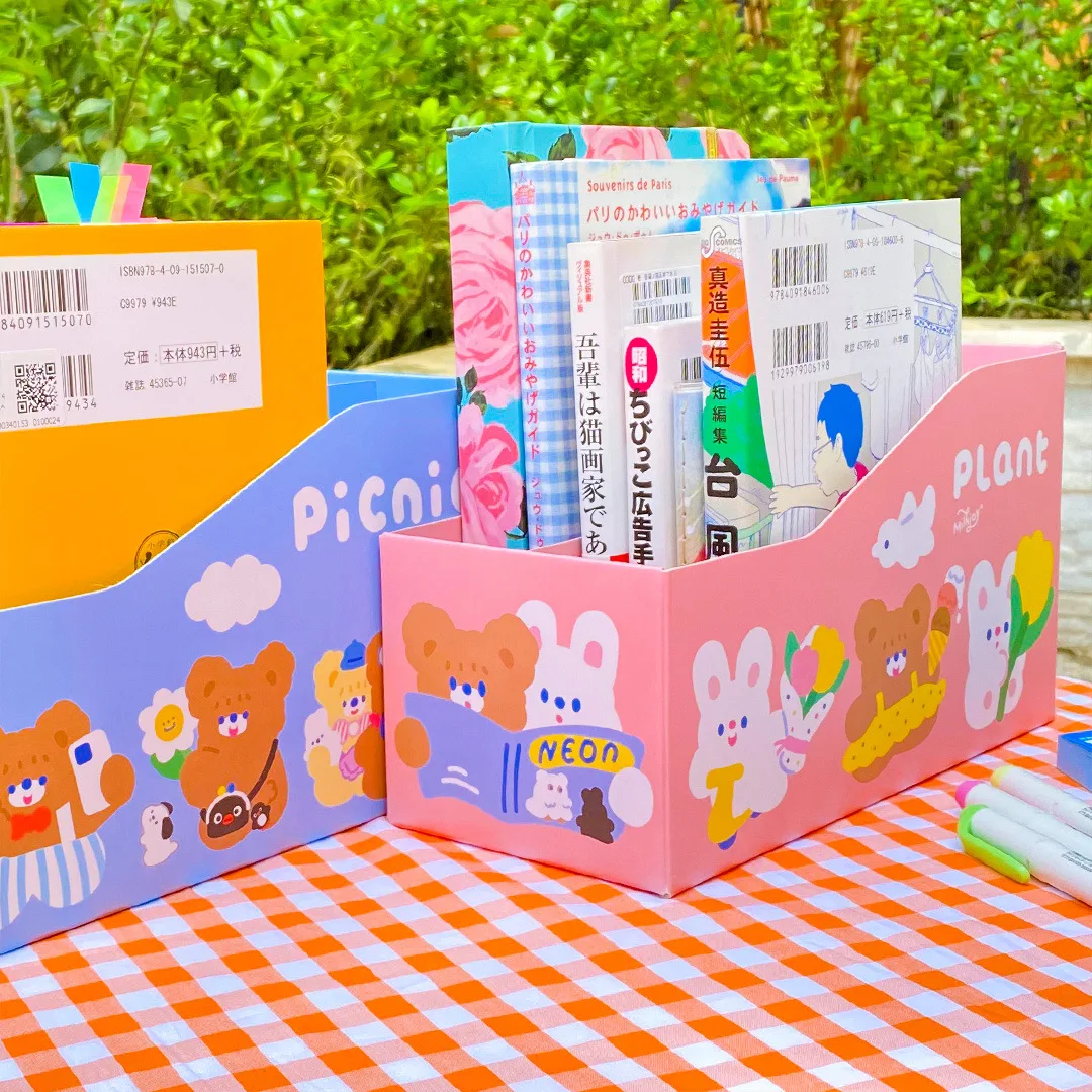 

New Kawaii Bear Paper Desk Organizer Double Layer Cartoon Rabbit Bookends Document Student Stationary Desktop Storage Box