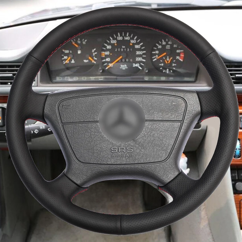 Сшитые вручную Черные искусственные кожаные фотообои для Mercedes-Benz W210 E-Class E200 240 280