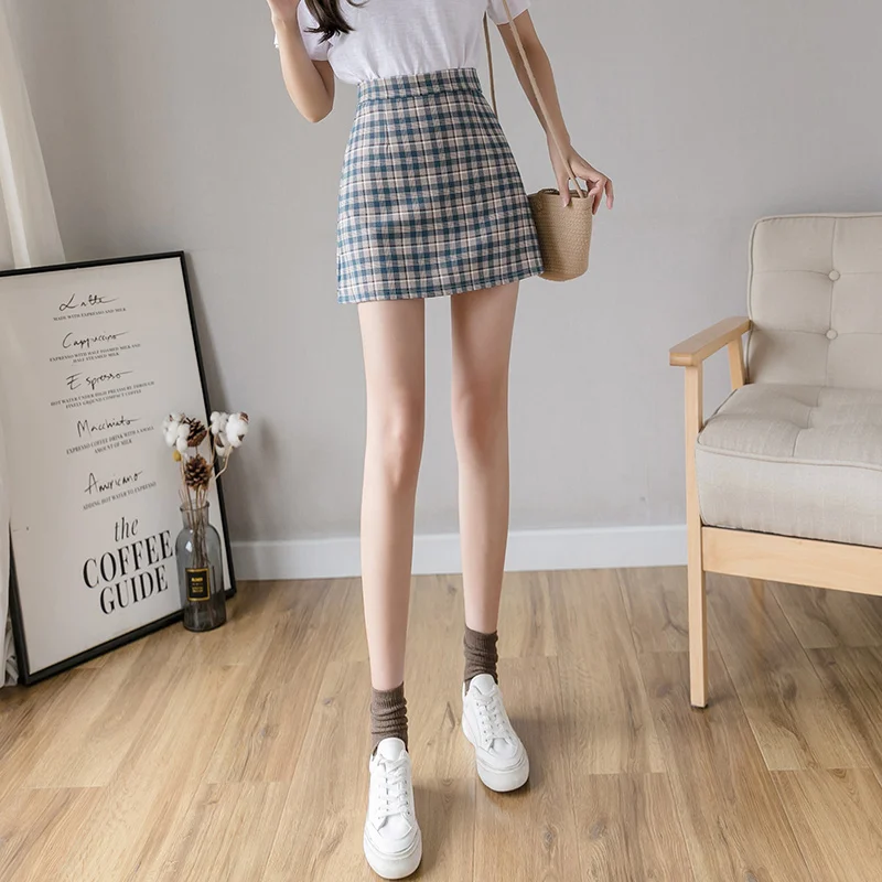 

Skirts Womens Sexy Empire Casual Girls Above Knee Mini Skirts Office Lady Cotton Plaid 2020 Summer Womens Shorts Pencil Skirts