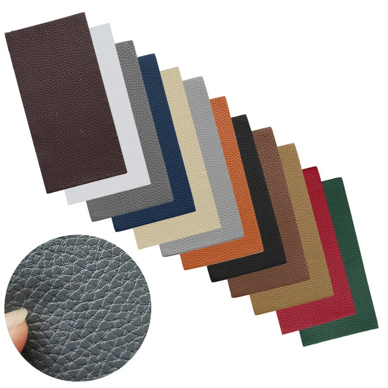 20X10Cm 12Color No Ironing Self Adhesive Stick On Sofa Clothes Repairing Leather PU Fabric Large Stickers Patches Lychee Pattern
