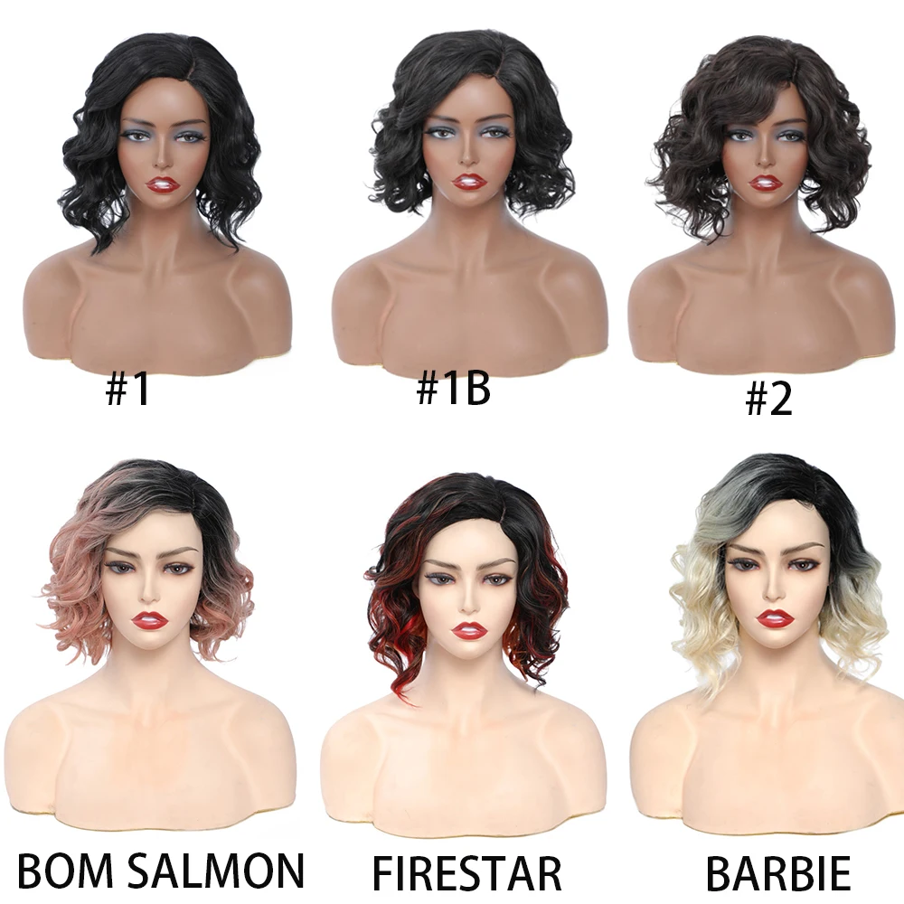 

Girls Short Bob Wigs L Part Lace Wig For Black Women Heat Resistant Fiber Hair Body Natural Wave Wavy Synthetic Wig 11 inches