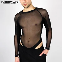 new mens comfortable loungewear onesies male fashion all match thin long sleevee suits transparent jumpsuits s 5xl incerun 2021