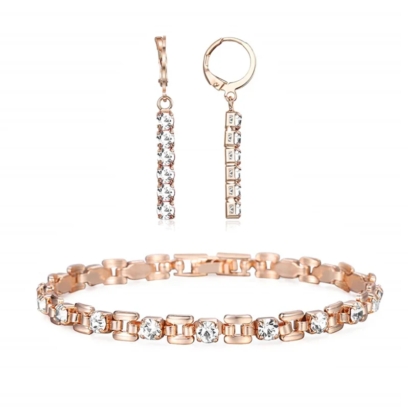 Элегантный белый кубический циркон Ювелирные наборы для женщин 585 розовое золото