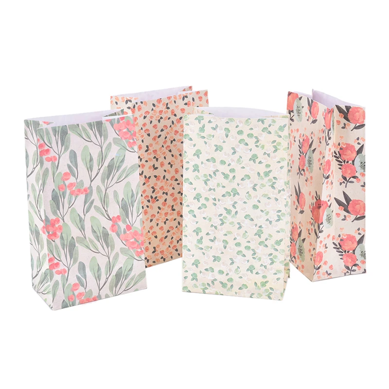 

4pcs Flower Paper Xmas Party Holiday Cookies Gift Bag Holder + Sticker