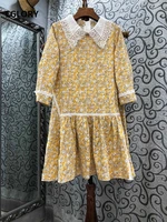 vintage print dress new 2021 spring summer style women lace turn down collar sweet little floral patterns casual cotton dress