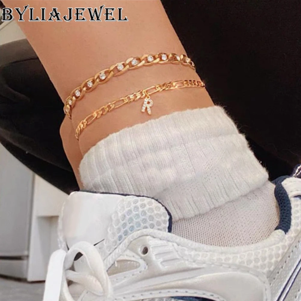 

Custom A-Z Letter Anklets for Women Gold Color Chain Rhinestone Alphabet Ankle Bracelet Initials Birthday Party Jewelry Gift