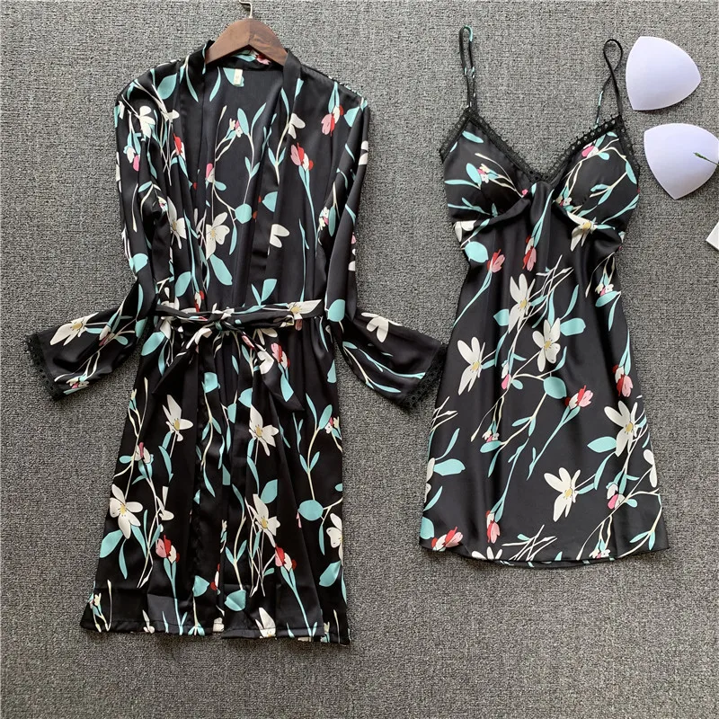 Весенняя Новинка женский халат с принтом Имитация натурального шелка одежда для