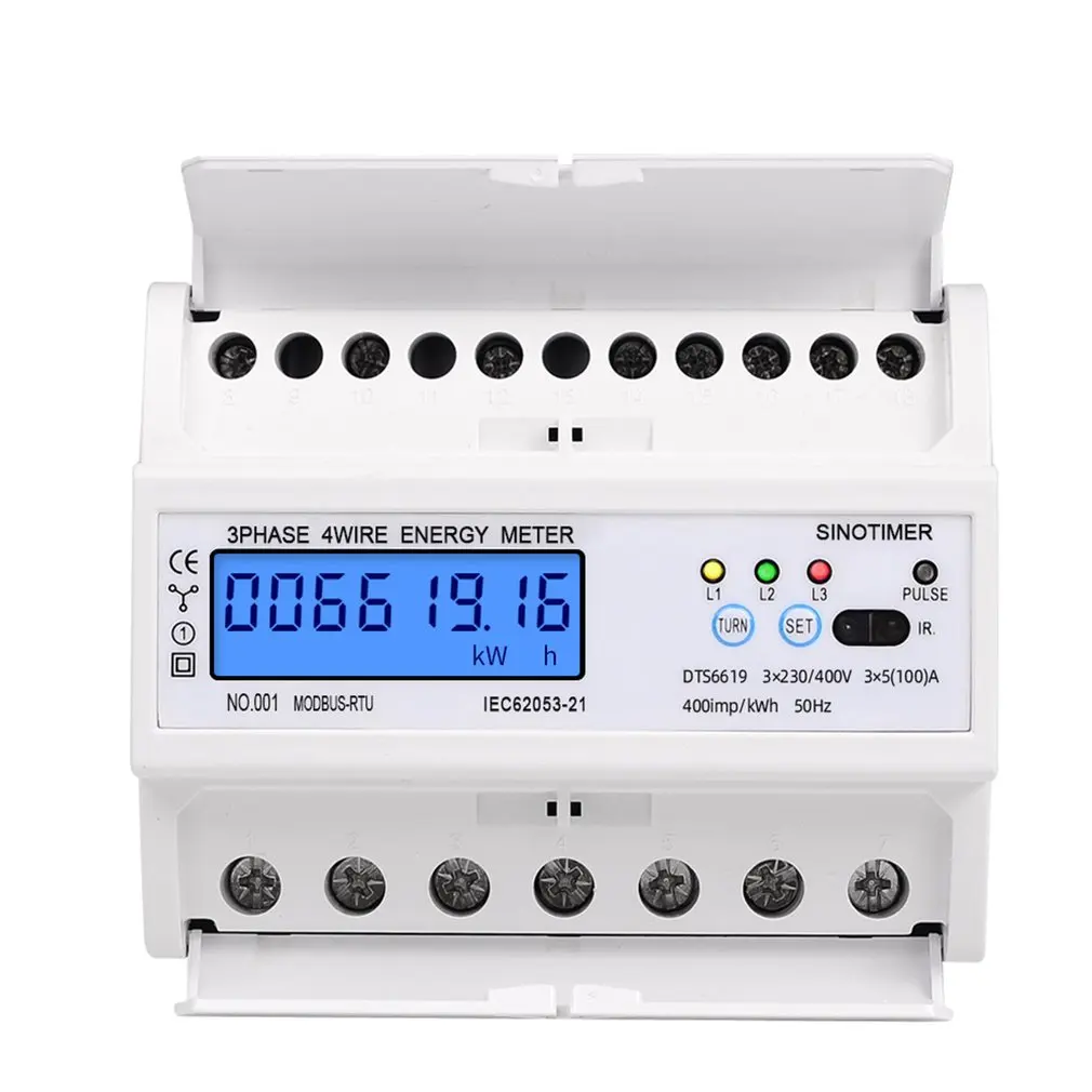 

3 Phase 4 Wire RS485 Modbus 380V DIN Rail Energy Meter Digital Backlight Power Factor Monitors With Voltage Current Display