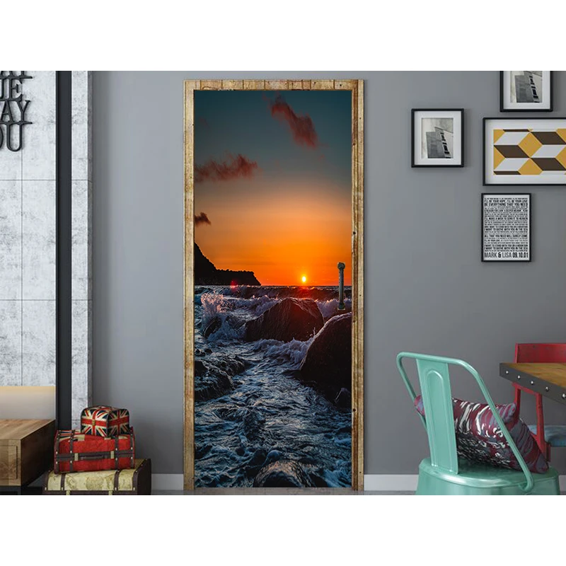 3D печать закат большой морской волн водостойкая наклейка на всю дверь креативная