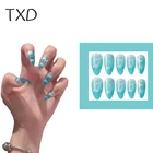 Накладные ногти TXD, 24 шт.компл., с голубым небом и белым облаком, для салона, акриловые, французские, полностью покрывающие, самоклеющиеся