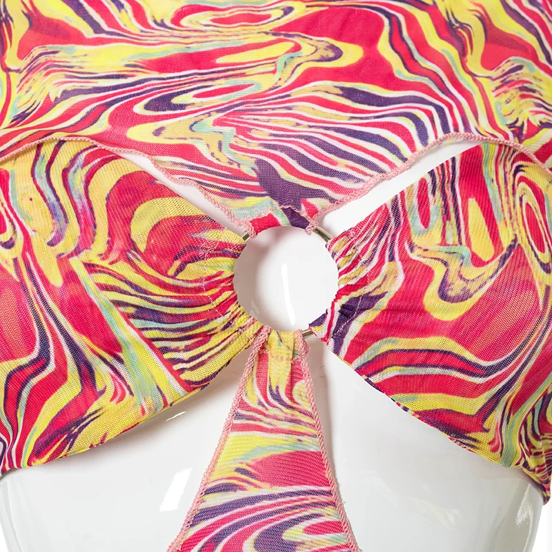 

Paisley Print Mesh Dresses For Women Summer 2021 Hollow Out Y2K Sexy Mini Dress Bodycon See Through Sundress Backless Beach Club