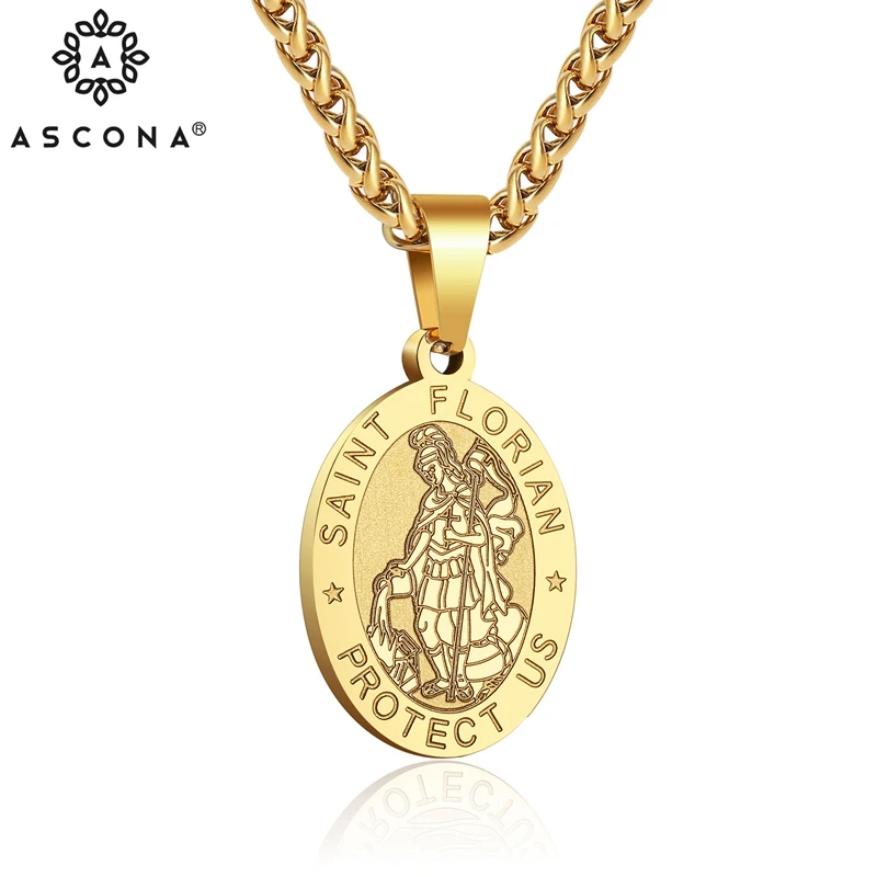 

ASCONA Gold Stainless Steel Pendant Necklace High Quality Christian Feature Necklace Bless Peace Men Jewelry Wholesale Bulk