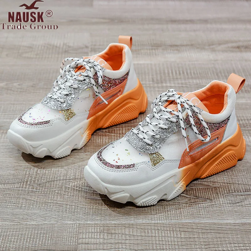 2020 женские модные кроссовки на массивной платформе со шнуровкой Обувь для