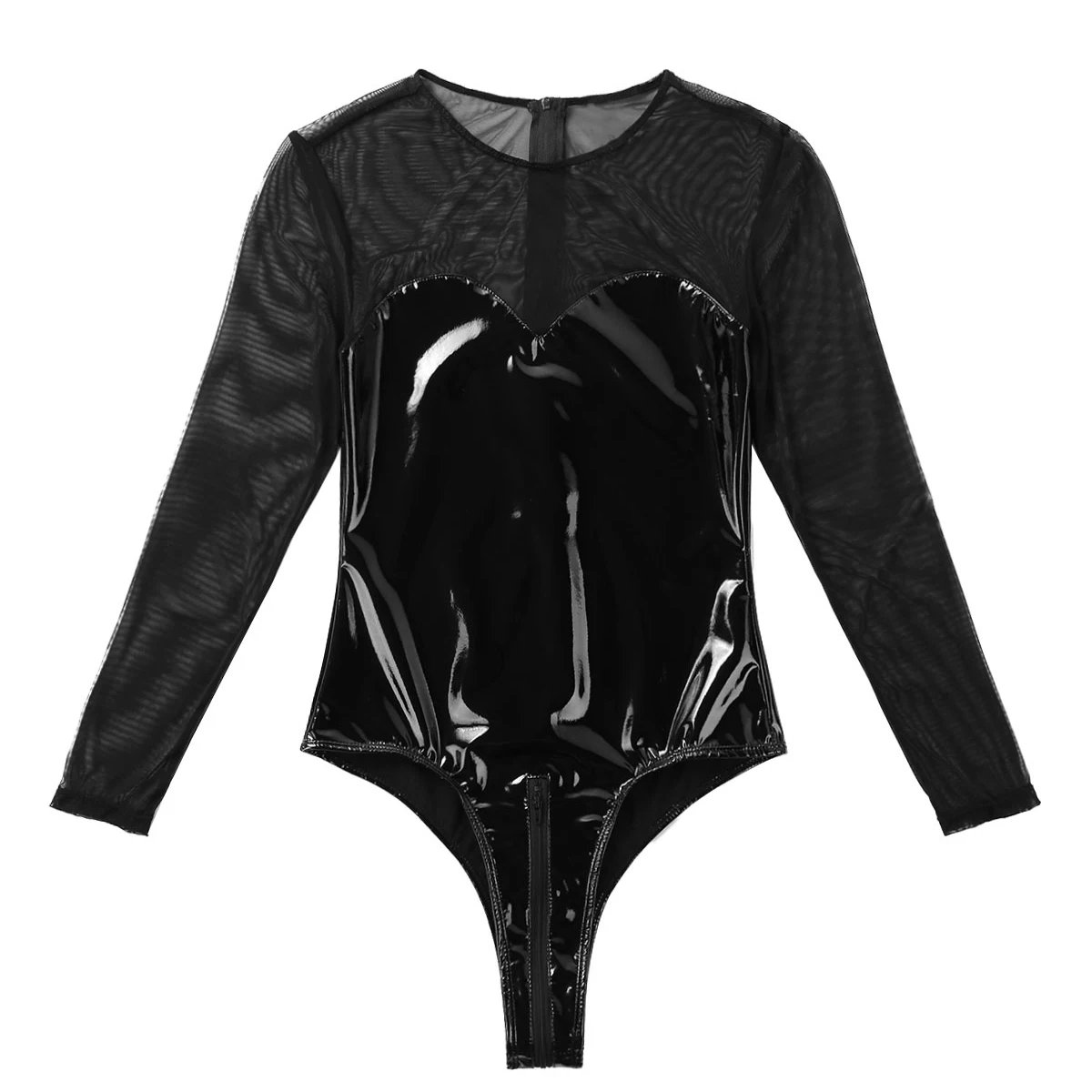 Женский костюм из латекса Wetlook Облегающий комбинезон на молнии с ластовицей