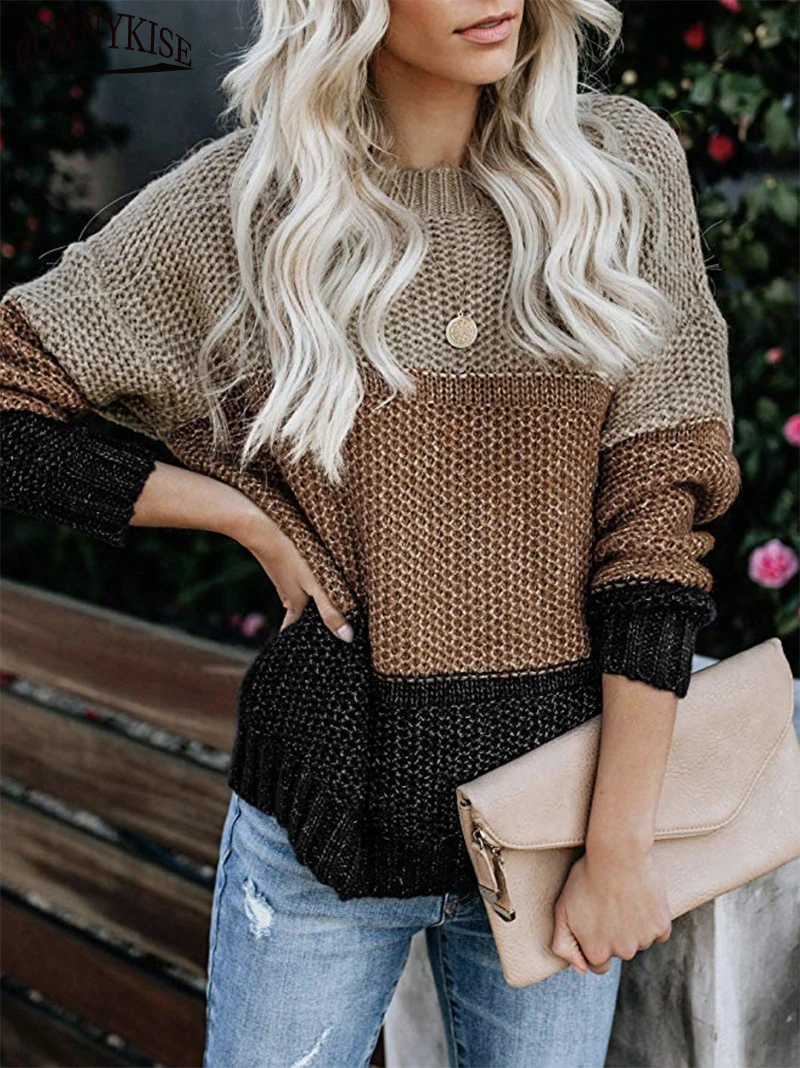 RONNYKISE вязаные свитера Женская мода полосатый цветной пуловер с длинным рукавом